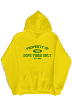 Load image into Gallery viewer, Gold/Green Property of Dope Vibes Only Pullover Hoody
